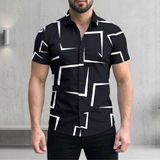 Men's Geometric Print Short Sleeve Linen Shirt