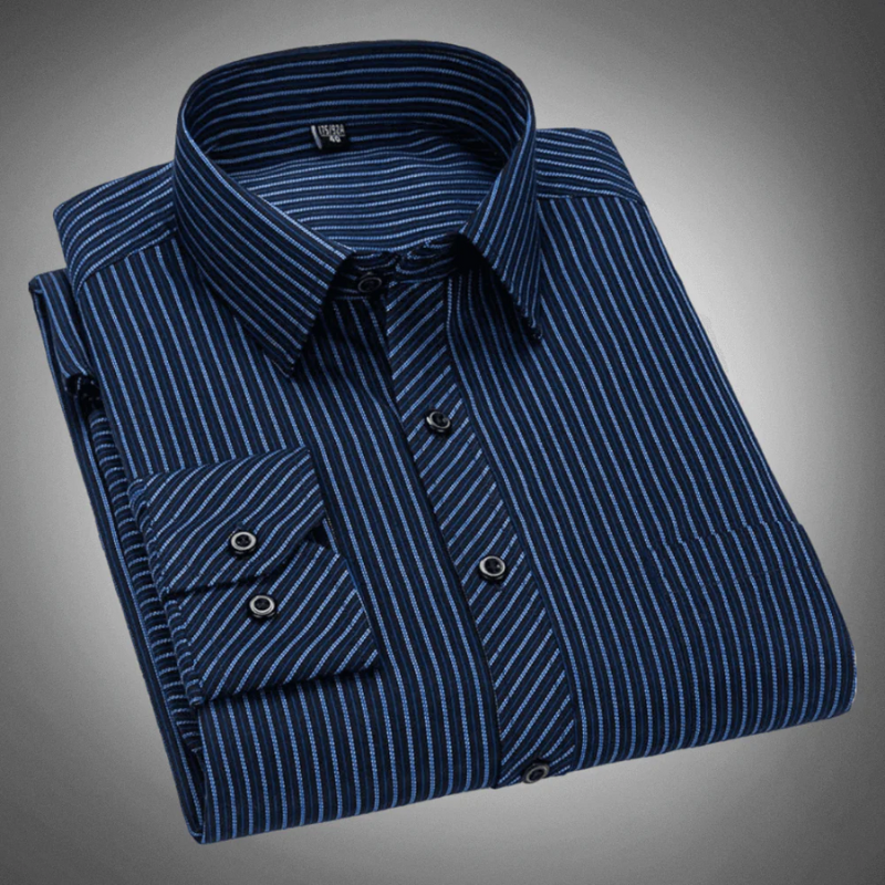 Men's Linen Long Sleeve Striped Dress Shirt