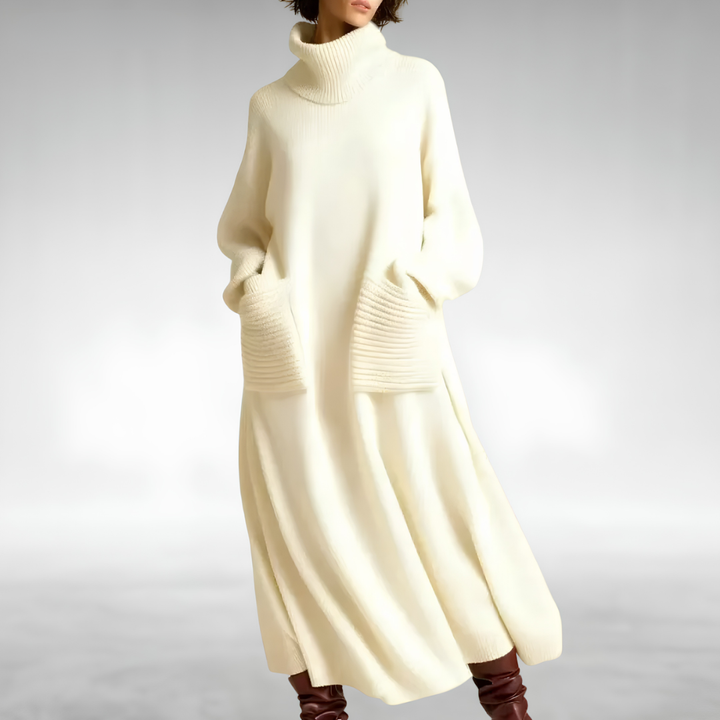 Dámské oversized pletené maxi šaty s rolákem