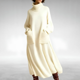 Dámské oversized pletené maxi šaty s rolákem