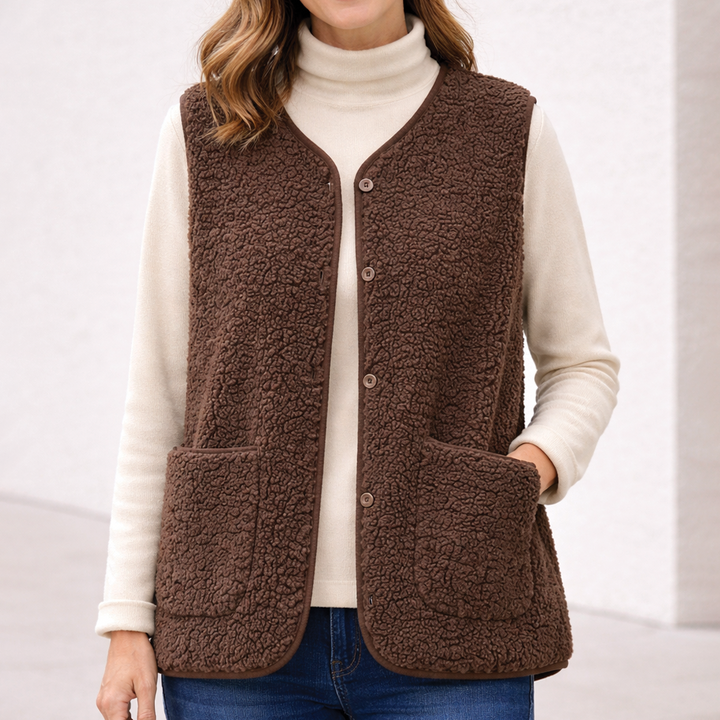Women's Fleece Gilet Sherpa Teddy Vest Jacket Sleeveless Coat