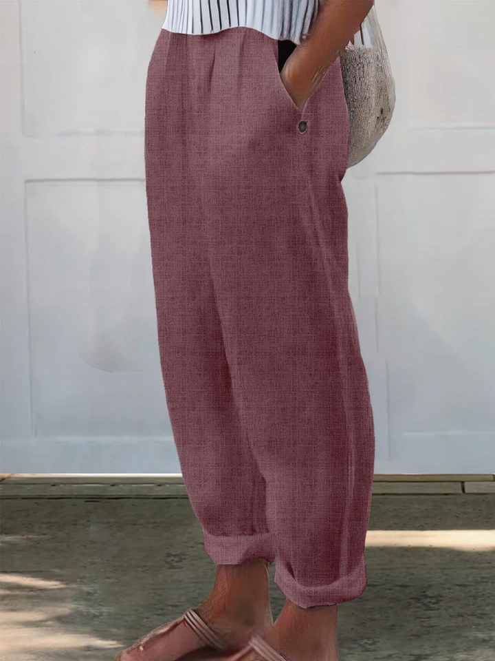 Linen Women's Trousers Loose Fit Casual Wide Leg Pants