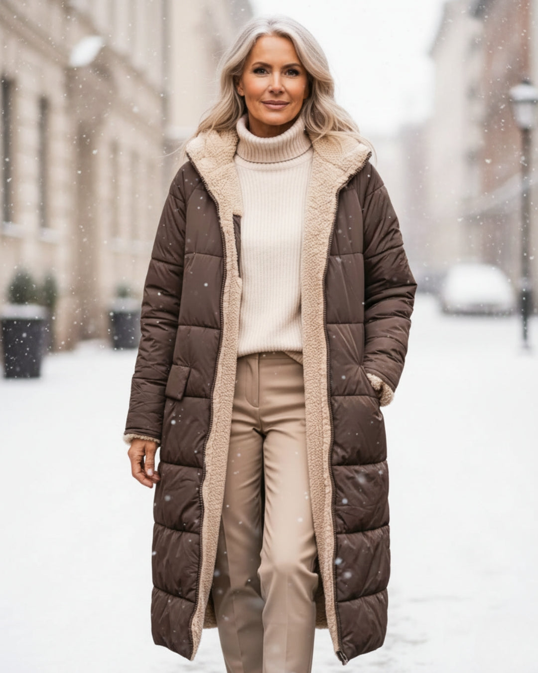 Women’s Long Hooded Fleece-Lined Puffer Coat