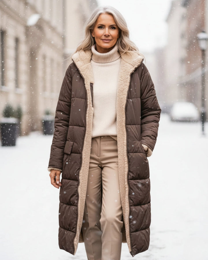 Women’s Long Hooded Fleece-Lined Puffer Coat