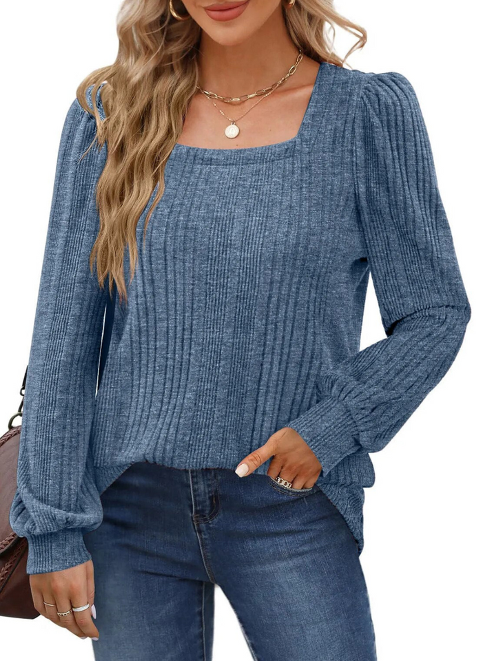 Women’s Square-Neck Long-Sleeve Knit Blouse