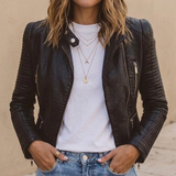 Women's Leather Biker Jacket Motorcycle Bomber Coat