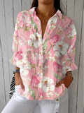 Women Linen Floral Shirt Pants Maxi Dress