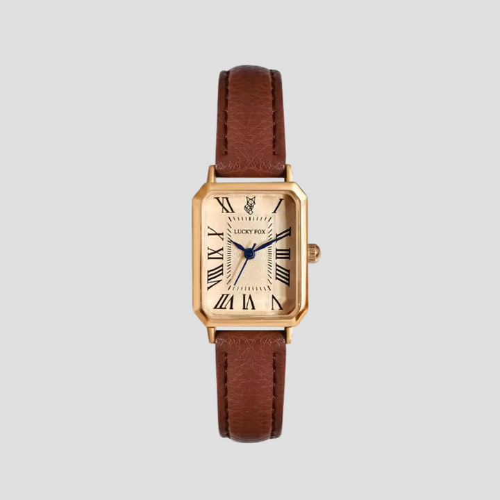 Women's Leather Strap Tank Square Roman Numeral Dress Watch