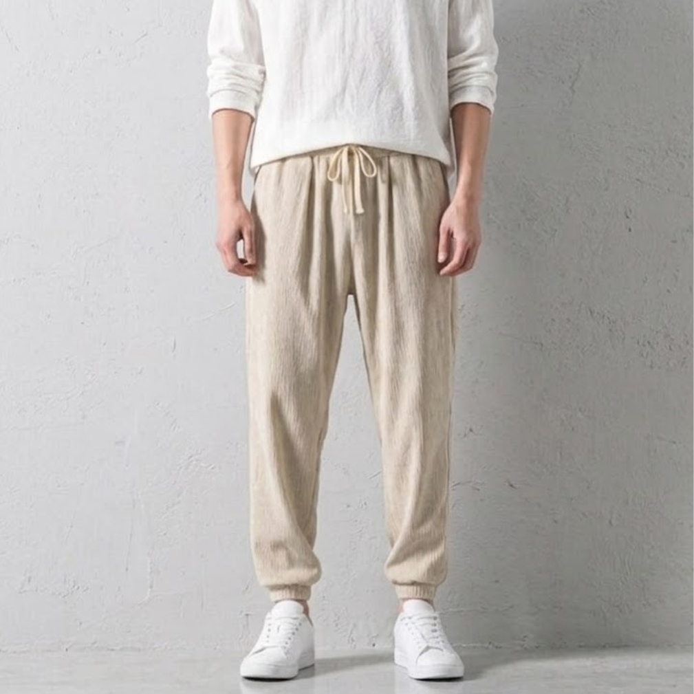 Men's Linen Joggers Lightweight Trousers Relaxed Fit Casual Pants