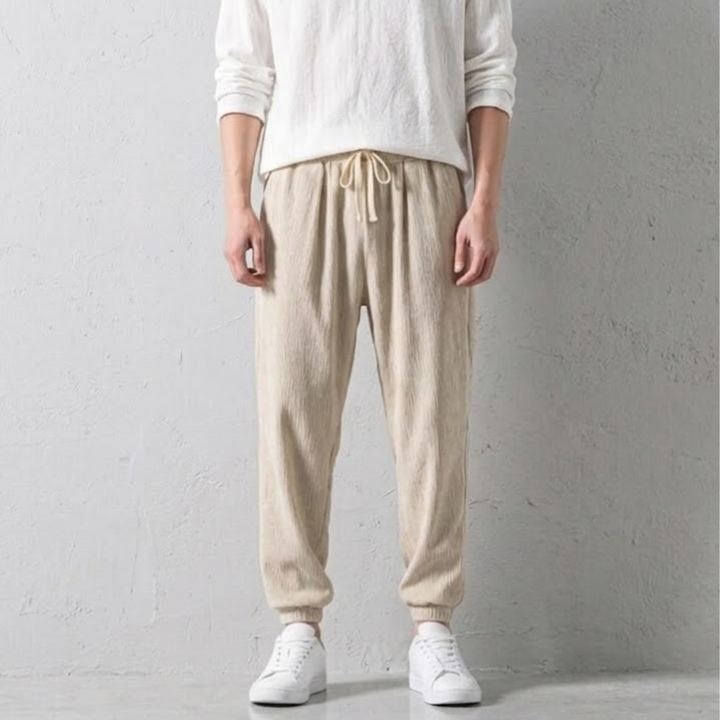 Men's Linen Joggers Lightweight Trousers Relaxed Fit Casual Pants