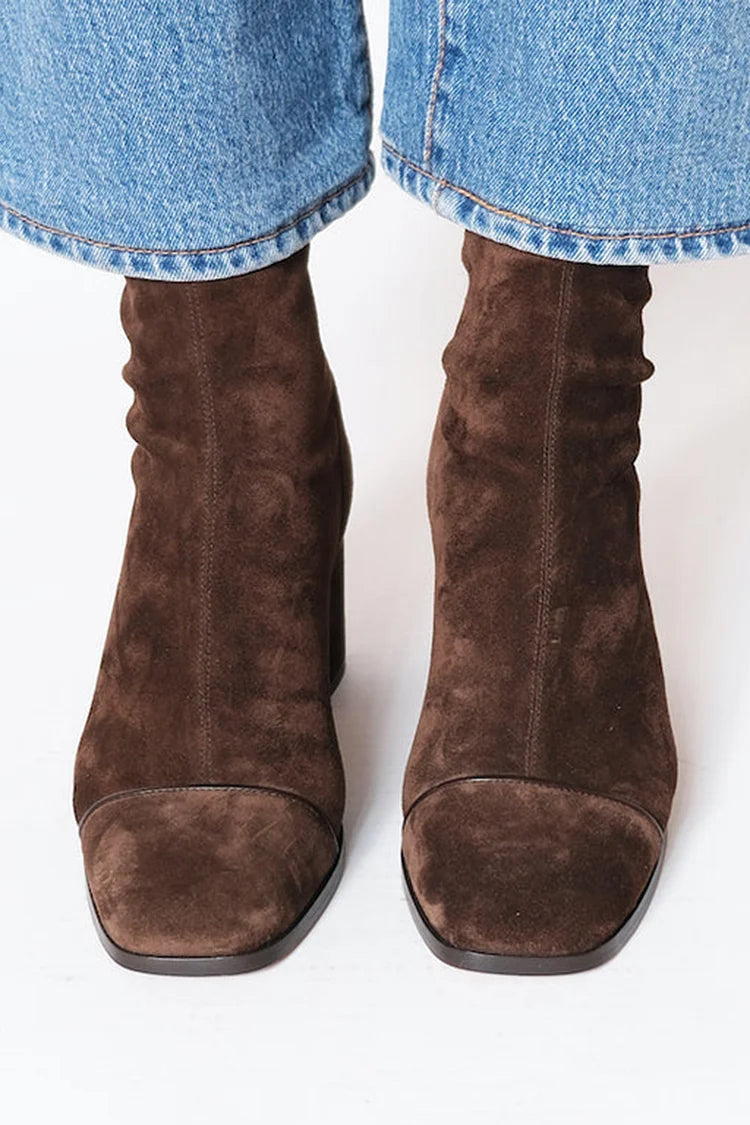 Women’s Suede Block-Heel Slip-On Ankle Boots
