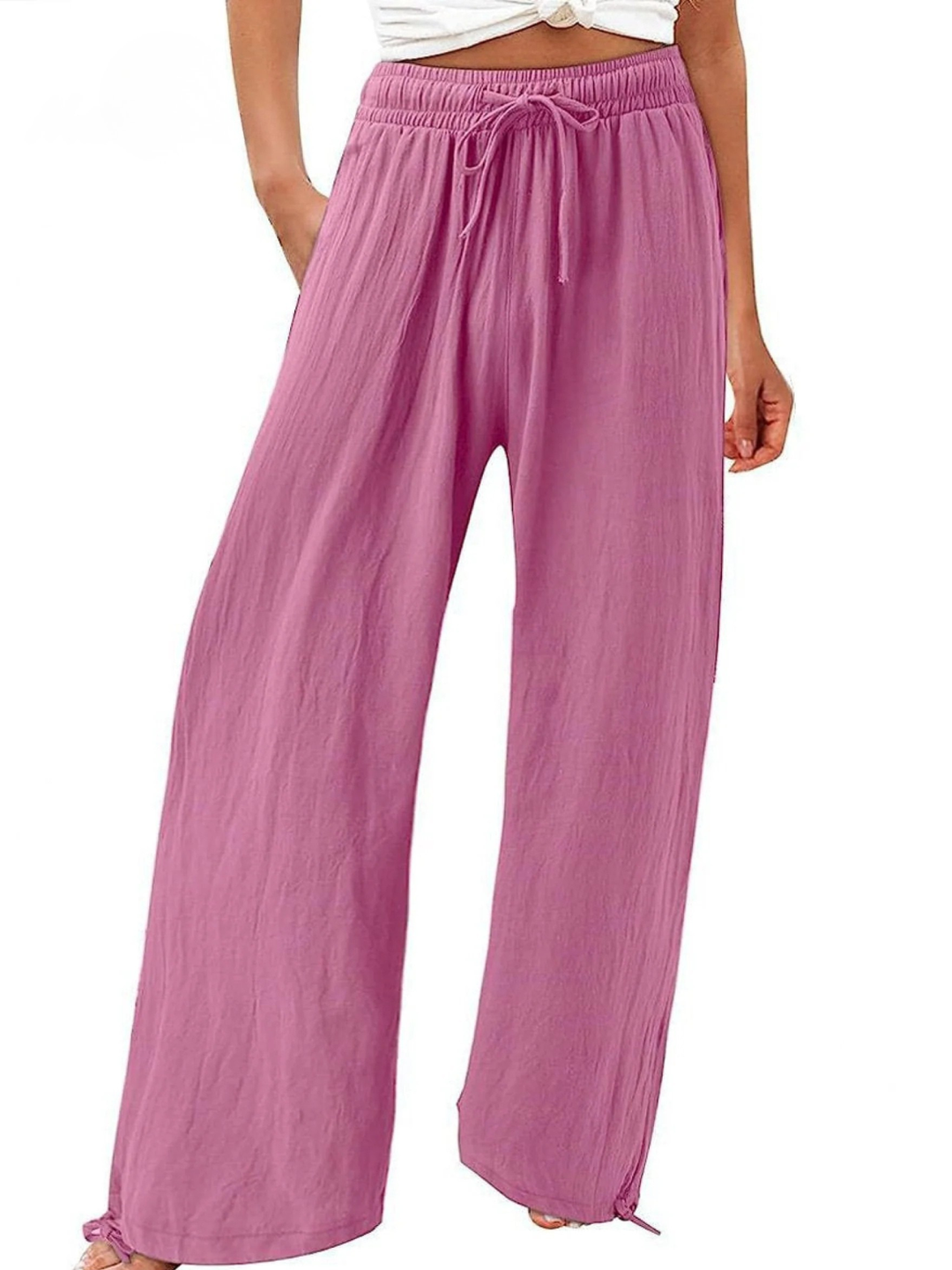 Women's Linen Wide Leg Trousers High Waisted Drawstring Palazzo Pants