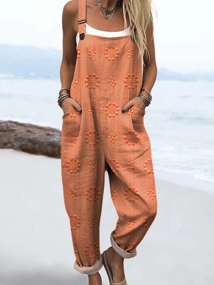 Women's Linen Dungarees Loose Fit Overalls Jumpsuit