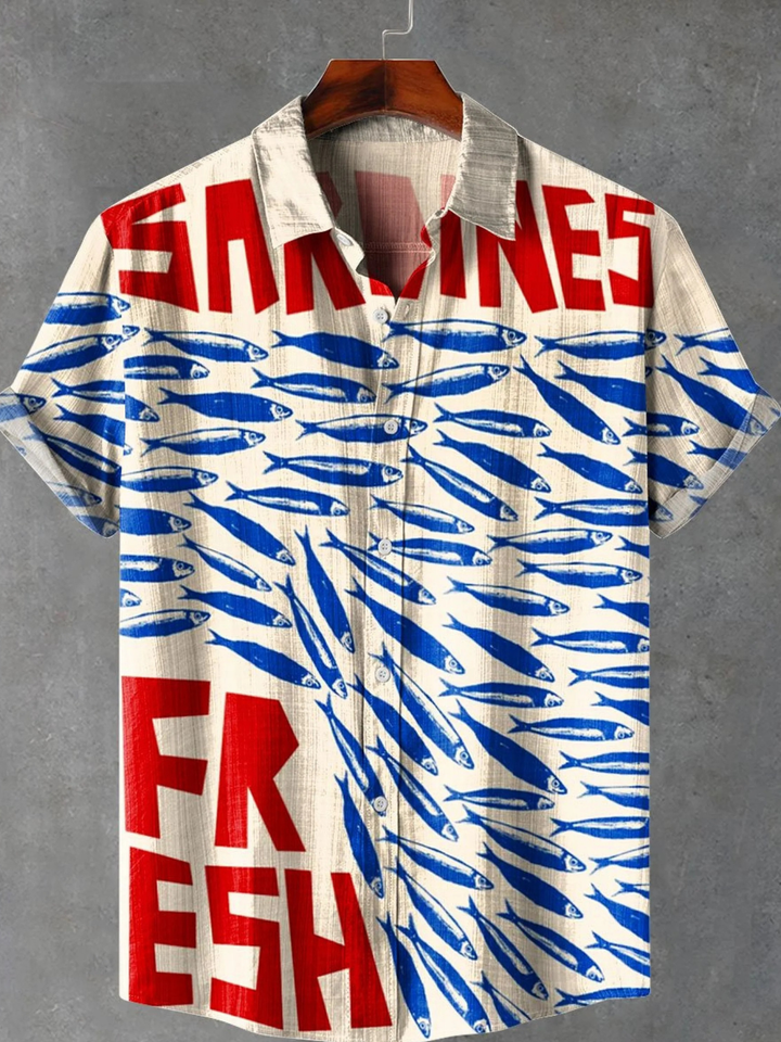 Men's Short Sleeve Button Up Linen Shirt Print Graphic Top