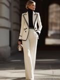 Women's Wool High-Waist Double-Breasted Wide-Leg Trouser Suit