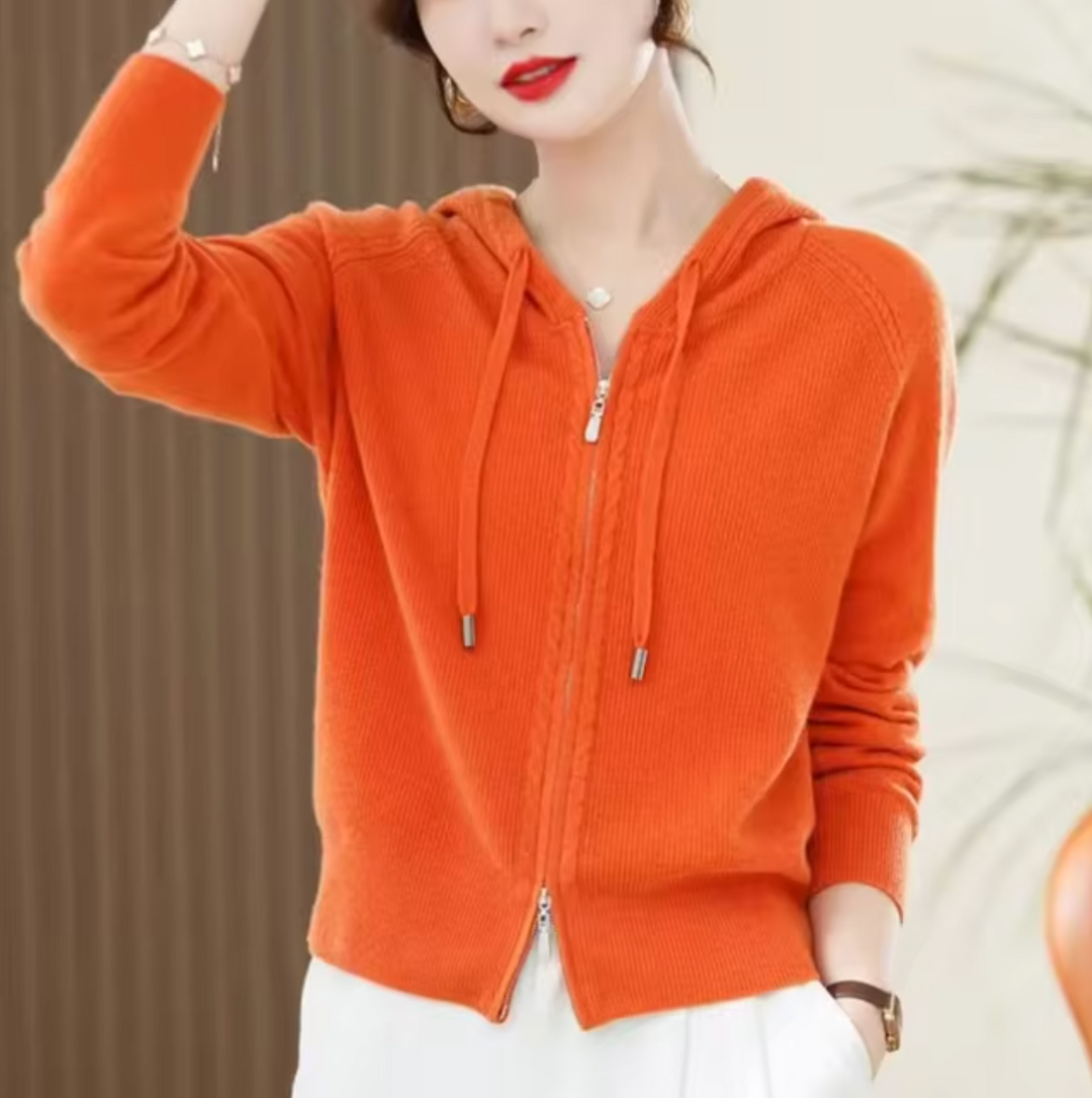 Women's Merino Wool Knit Zip-Up Hoodie