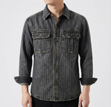 Men's Striped Denim Casual Button Down Shirt