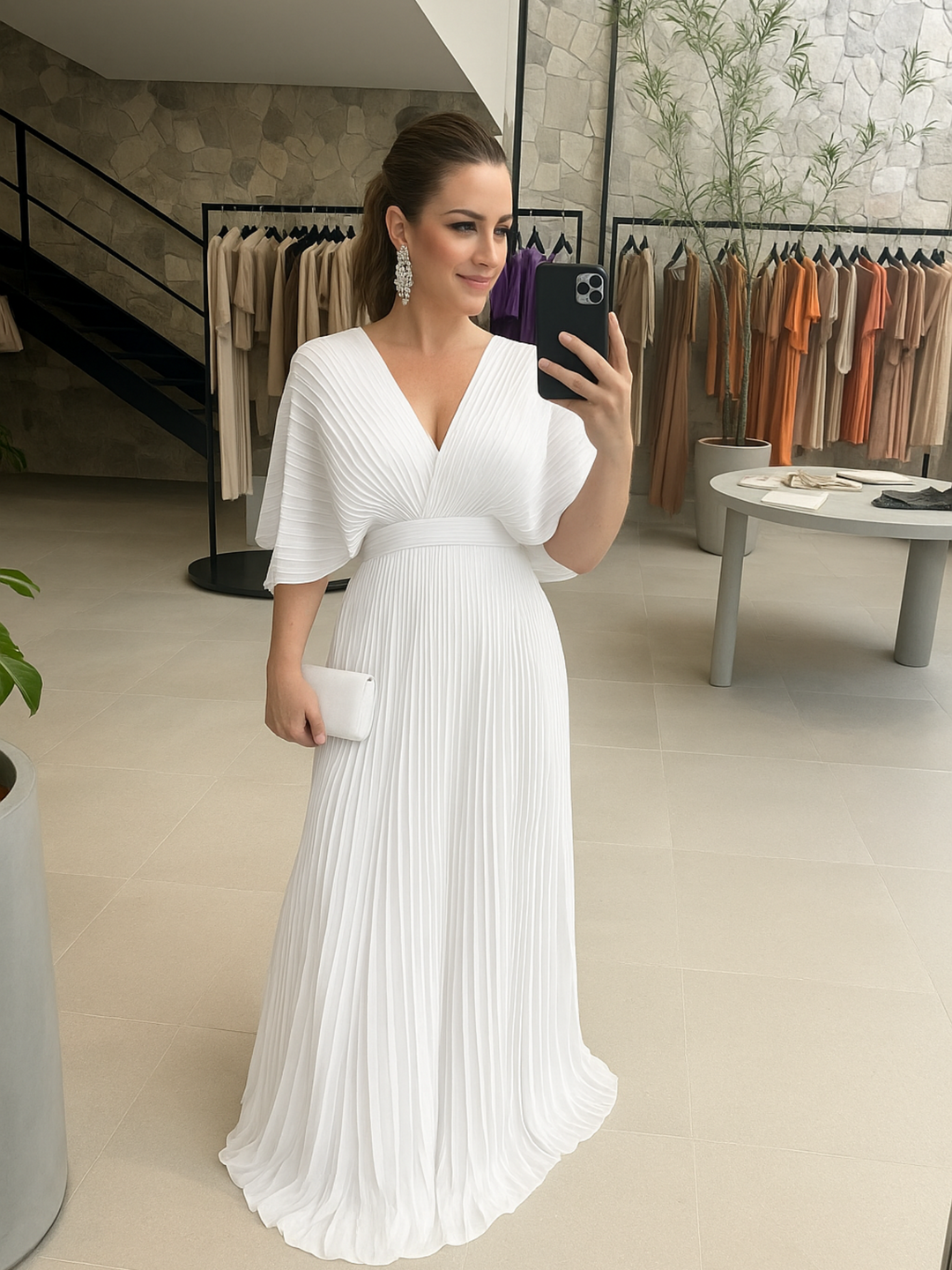 Women’s Pleated V-Neck Linen-Blend Maxi Dress