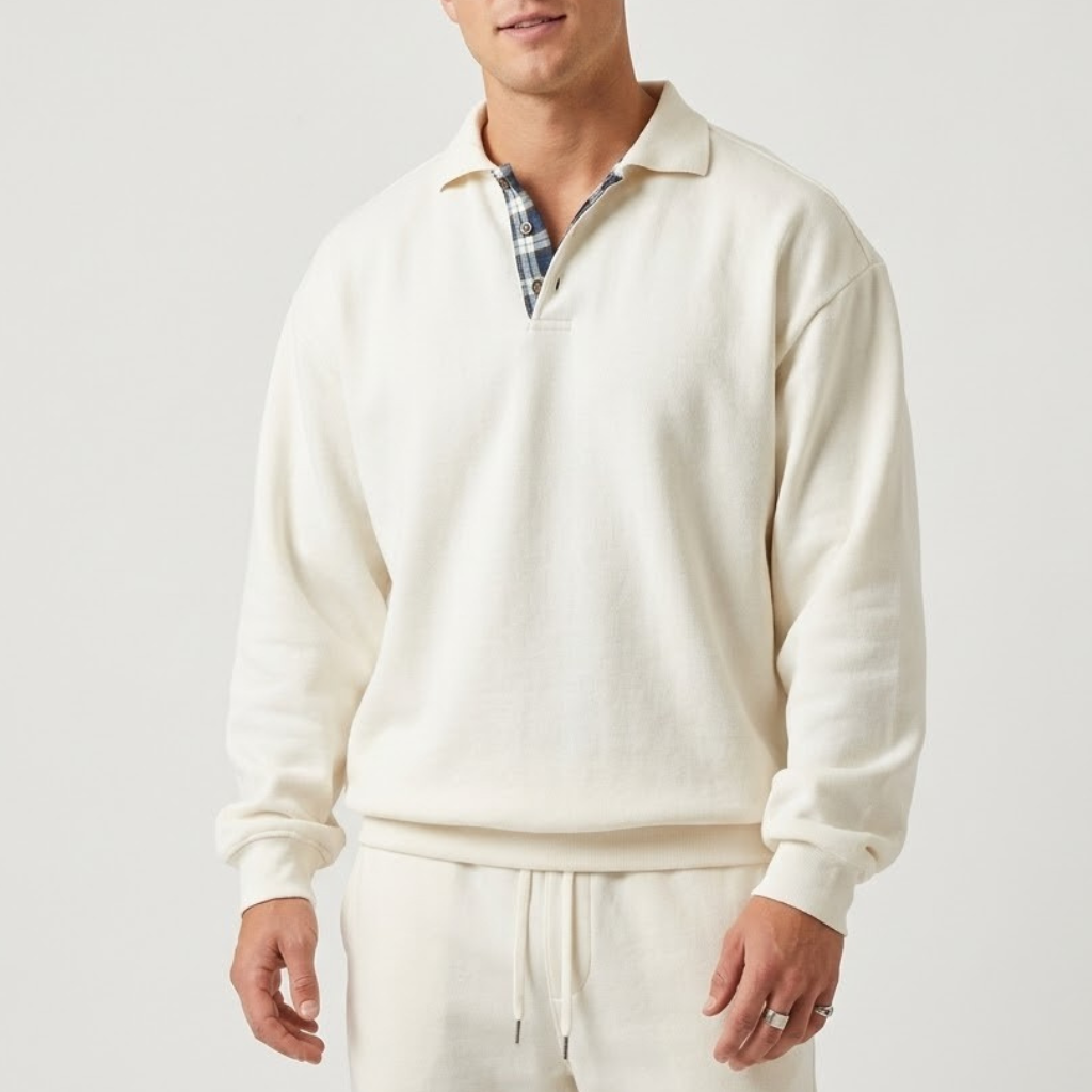 Men's Knit Long Sleeve Polo Shirt Collar Pullover Sweater