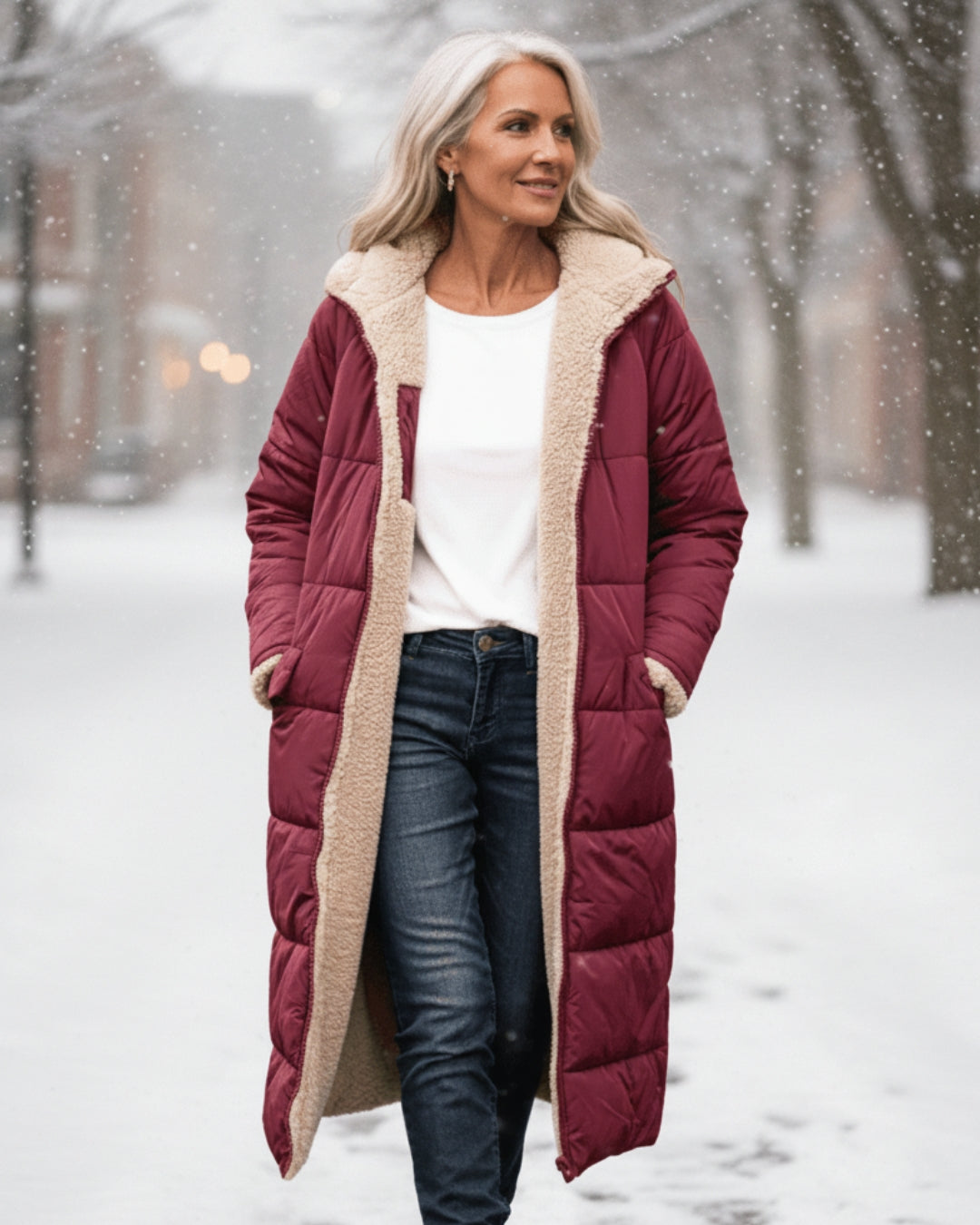 Women’s Long Hooded Fleece-Lined Puffer Coat