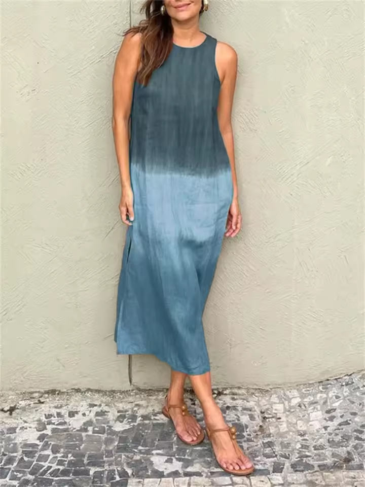 Women's Linen Sleeveless Ombre Maxi Dress