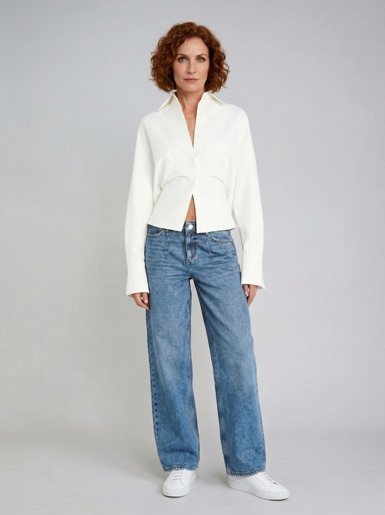 Women's Satin Long Sleeve Tailored Button-Down Blouse