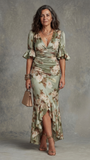 Women’s Silk-Blend Floral V-Neck Ruffled Maxi Dress