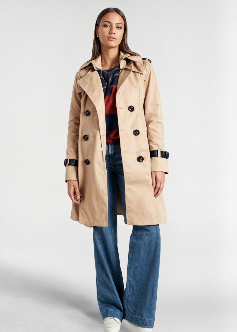 Women's Wool-Blend Double-Breasted Trench Coat