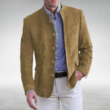 Men's Suede Leather Stand Collar Blazer Jacket