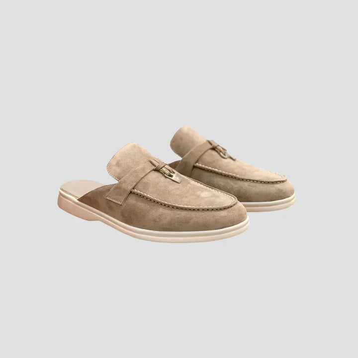 Men's Suede Leather Mules Closed Toe Buckle Slip On Loafers