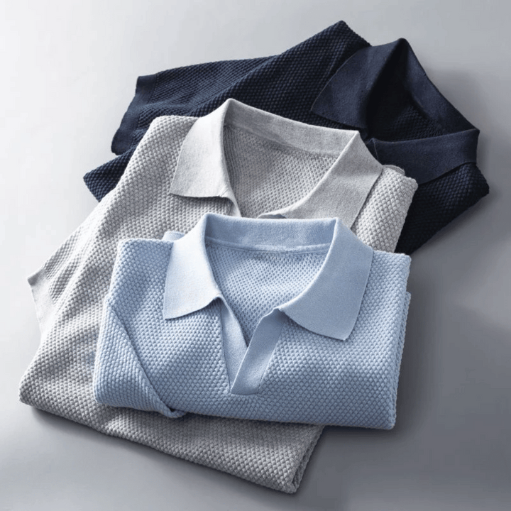 Men's Knit Polo Shirt Merino Wool Short Sleeve Pullover Top