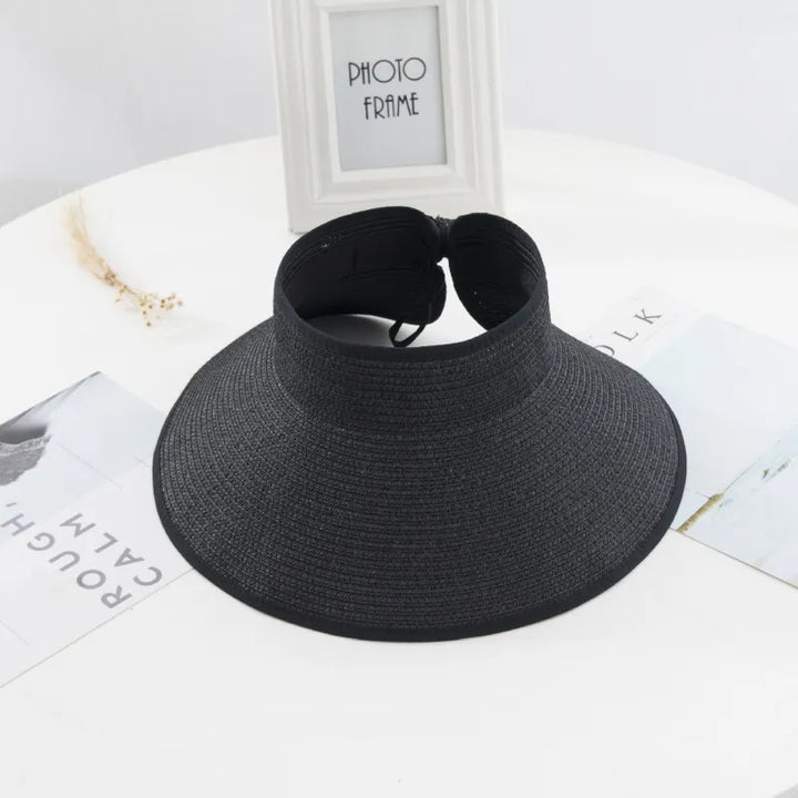 Women's Straw Sun Visor Wide Brim Foldable Roll Up Hat
