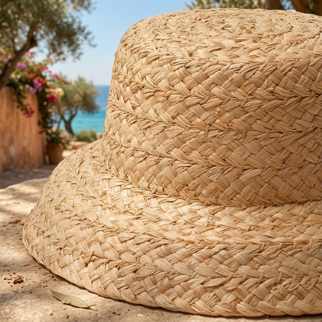 Girls Straw Sun Hat with Ribbon Chin Strap Wide Brim Kids Beach Hat