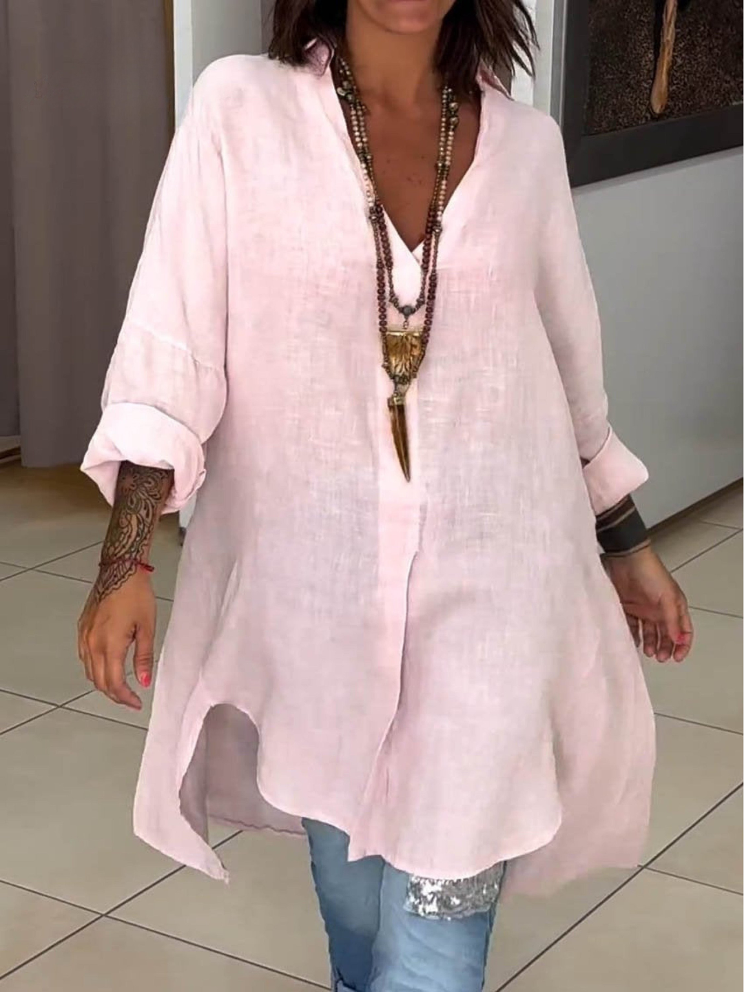 Linen Shirtdress Women's Casual Lightweight Tunic Shirt
