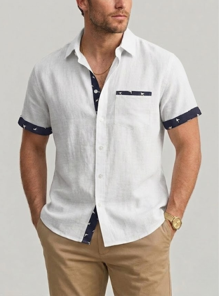 Men's Linen Short Sleeve Button Up Shirt