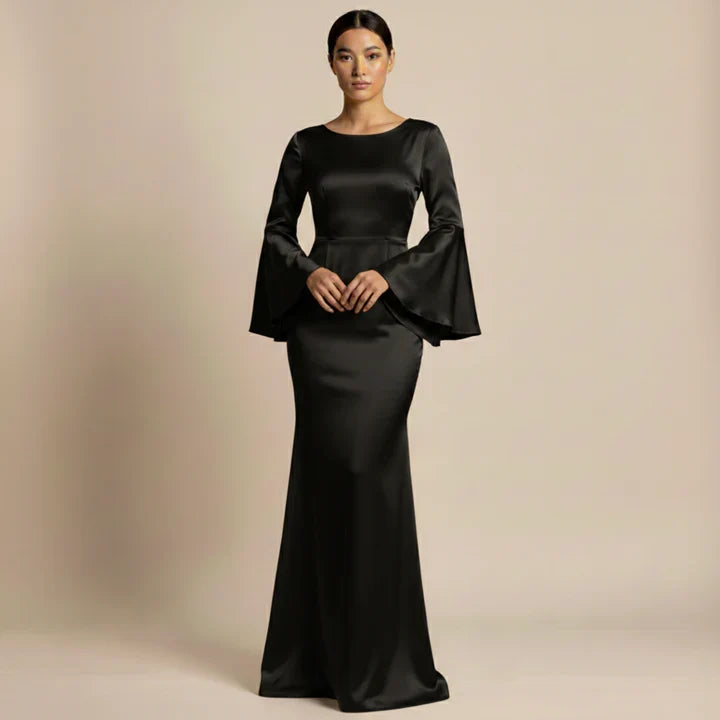 Women's Silk Bell Sleeve Long Evening Dress