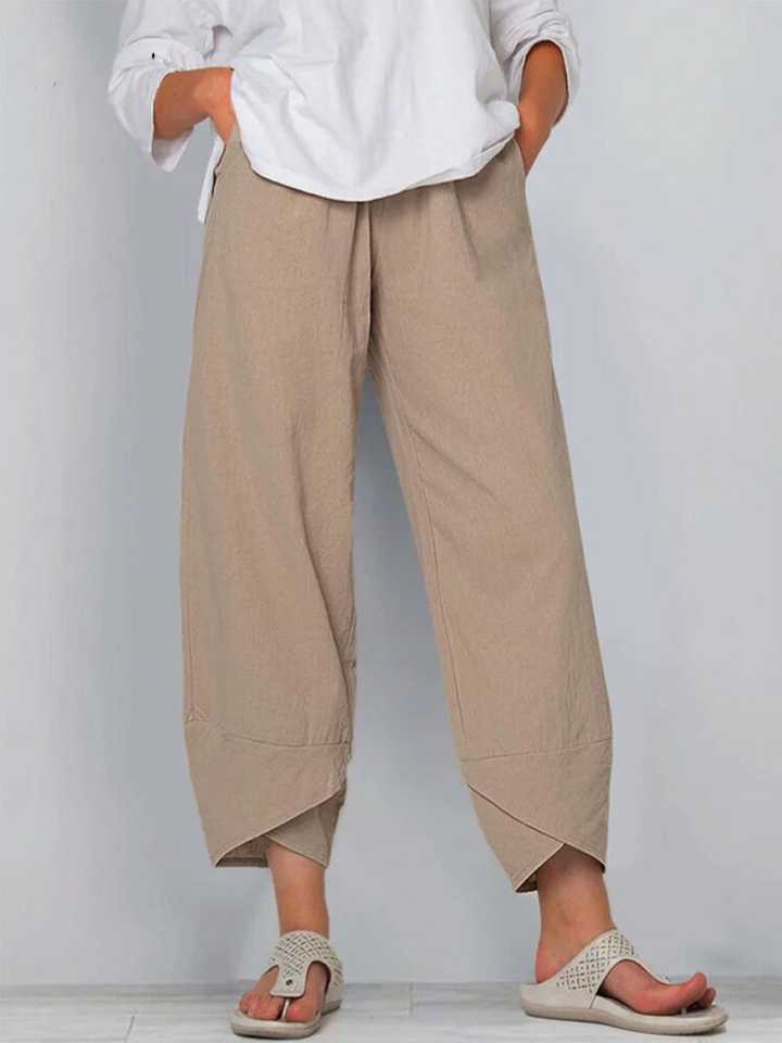 Women's Linen Harem Trousers Loose Fit Casual Wide Leg Trousers