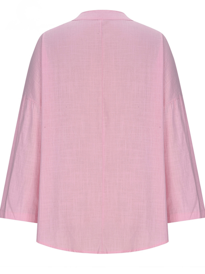 Linen V-Neck Women's Long Sleeve Tunic Blouse Tops