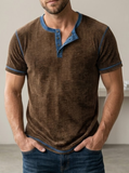 Men's Knit Henley Short Sleeve Shirt Merino Wool Mix