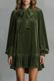 Women’s Velvet Bow-Tie Neck Long-Sleeve Mini Dress