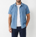 Men's Denim Short Sleeve Button Down Linen Shirt