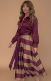 Women's Silk Striped Long Sleeve Maxi Dress