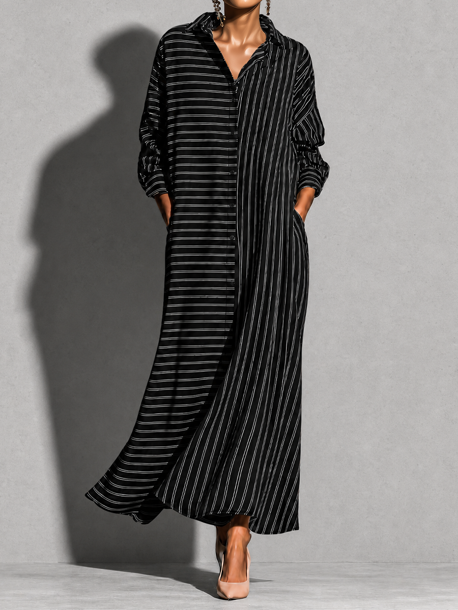 Women’s Striped Linen Maxi Shirt Dress