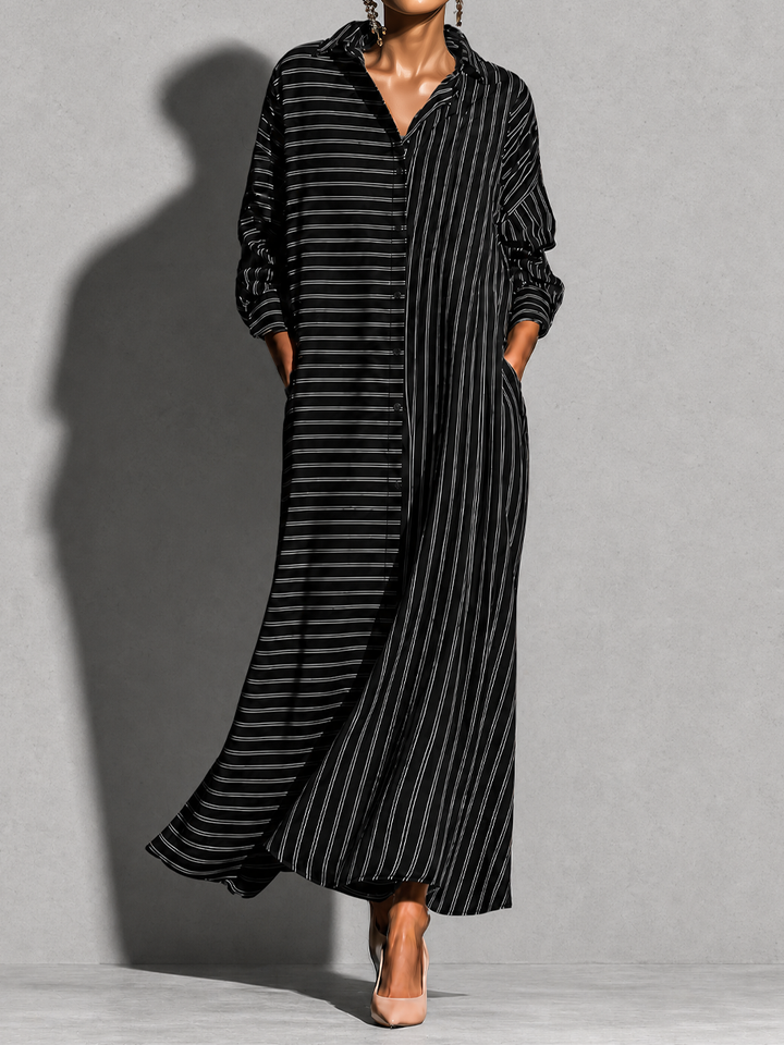 Women’s Striped Linen Maxi Shirt Dress