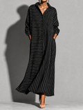 Women’s Striped Linen Maxi Shirt Dress