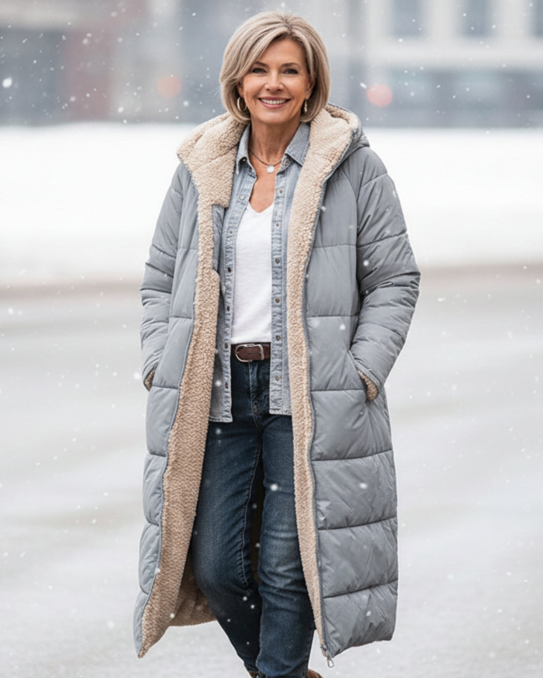 Women’s Long Hooded Fleece-Lined Puffer Coat