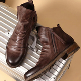 Men's Leather Ankle Zip Work Boots Casual Dress Shoes