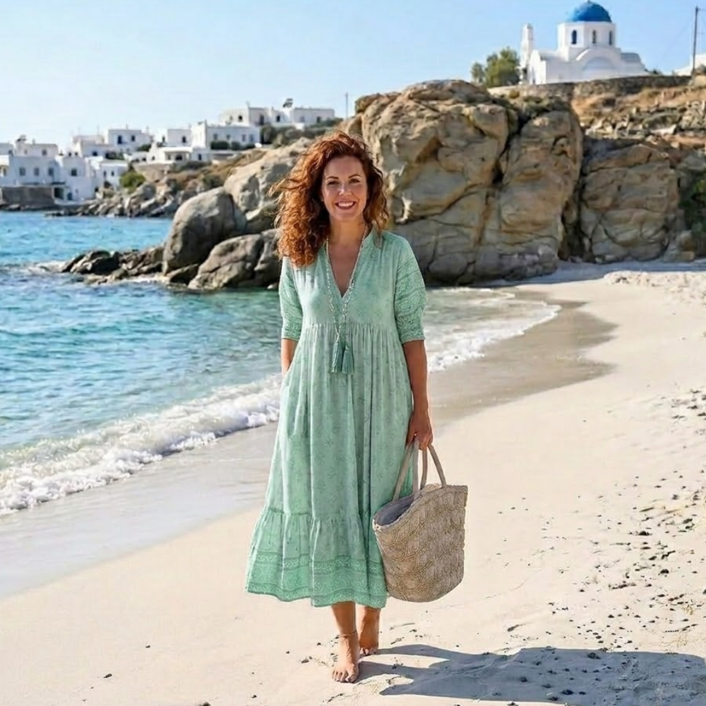 Women's Linen Maxi Tunic Kaftan Boho Beach Dress