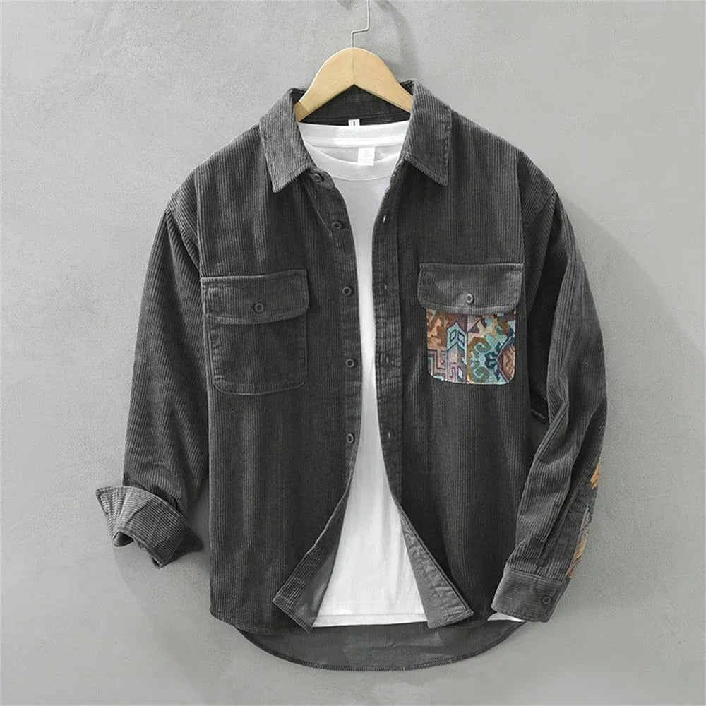 Men's Corduroy Patchwork Long-Sleeve Shacket