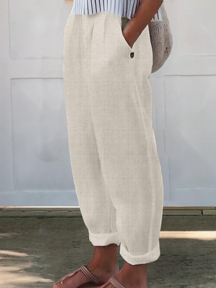 Linen Women's Trousers Loose Fit Casual Wide Leg Pants